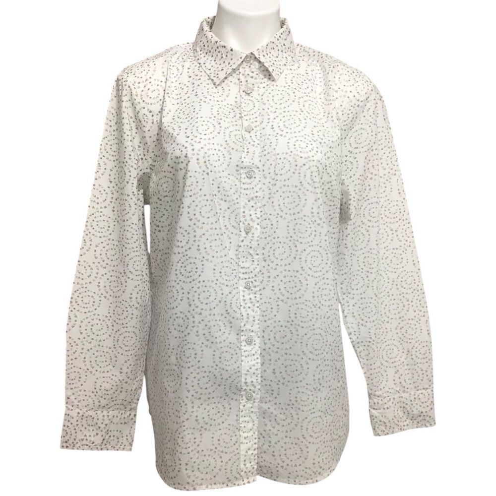Talbots White Patterned Long Sleeve Blouse Size Large